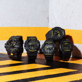 G SHOCK DUO CAUTION BLK&YLW W/TIME, ALARM, 200M WR, BLK RESIN BAND