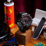 G SHOCK IGNITE RED CARBON CORE GUARD, BLK FACE RED ACCENT, BLK RESIN BAND