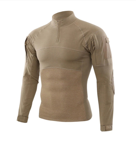 Tactical T Shirt Long Sleeve Breathable Tights- Tan