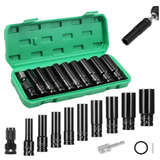 11PCS Deep Impact Set 1/2 Inch Metric Drive Tool Impact Wrench Long Socket Set 10-24mm Hex Socket Adapter and Extension Rod