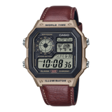 Casio AE1200WHL-5A World Time Watch, Brown Leather Band