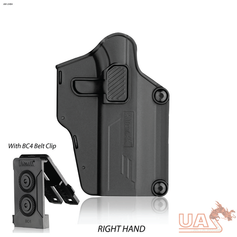 Amomax Per-Fit Holster Multi fit with  Molle & Belt clip / Right Hand /Fits 200+ Pistol - Black