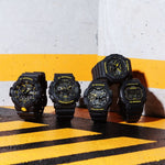 G SHOCK DUO CAUTION BLK&YLW SOLAR, ALARM, 200M WR, BLK W/ YLW ACC, BLK RESIN BAND