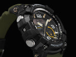 G SHOCK MUDMASTER TWIN SENSOR MUD RESIST, 200M W/R, THERMO, RESIN STRAP, BLACK/GREEN