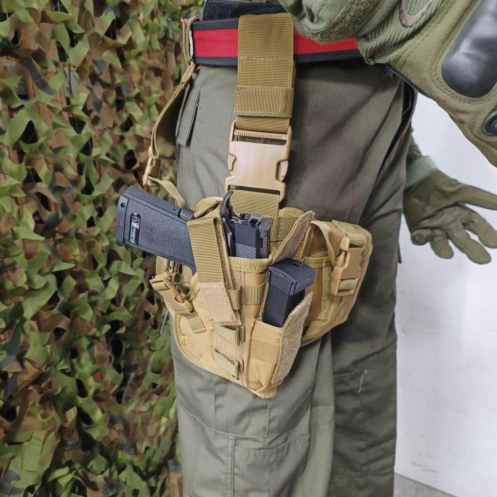 Magazine Leg Rigs Leg Rig Universal Drop leg holster with mag pouches - Tan – Unlimited ...