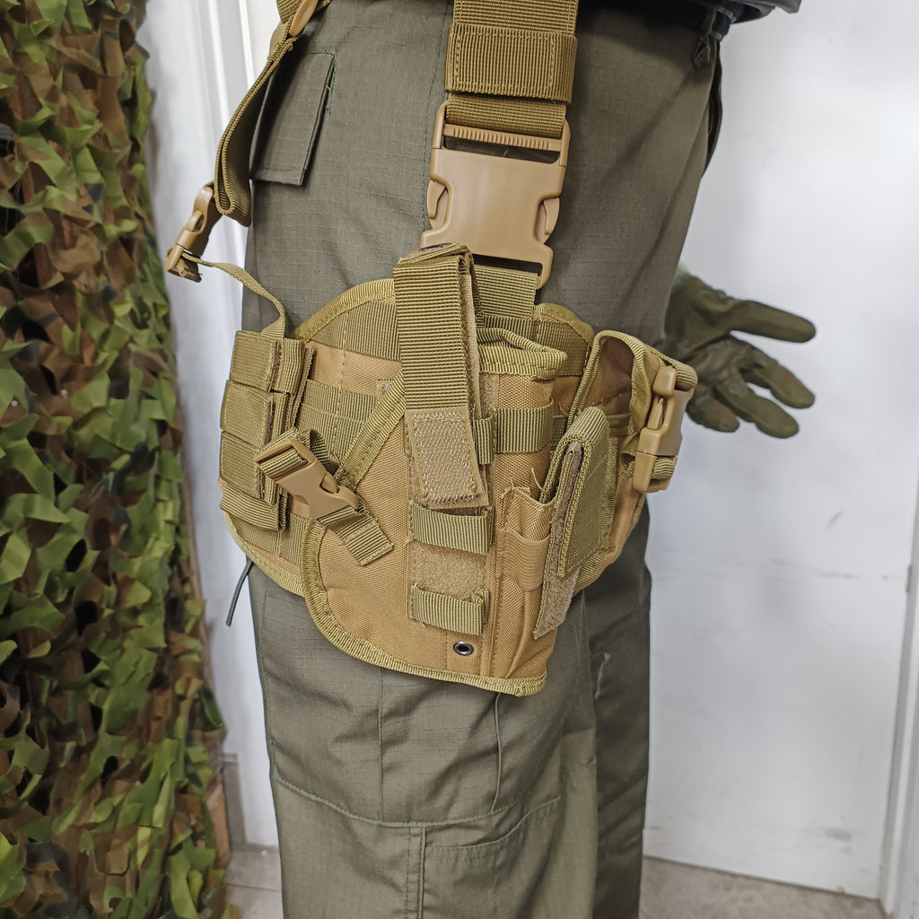 Leg Rig Universal Drop leg holster with mag pouches - Tan – Unlimited ...