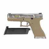 WE - Glock 17 T4 GBB Pistol - Gold barrel / Silver Slide / FDE Frame