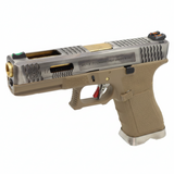 WE - Glock 17 T4 GBB Pistol - Gold barrel / Silver Slide / FDE Frame