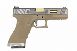 WE - Glock 18C T4 Gas Blow Back Pistol - Silver Slide / Gold Barrel / FDE Frame