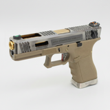 WE - Glock 18C T4 Gas Blow Back Pistol - Silver Slide / Gold Barrel / FDE Frame
