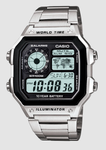 CASIO Auto illumination, 10YR Battery LED LIGHT, MULTI ALARM, 100M WR, BLK TRIM, STEEL BAND