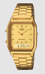 CASIO MENS DRESS DUO GOLD TONE, ALARM, W/RESISTANT METAL BAND