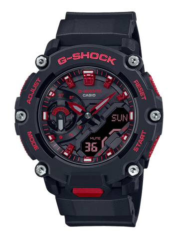 G SHOCK IGNITE RED CARBON CORE GUARD, BLK FACE RED ACCENT, BLK RESIN BAND