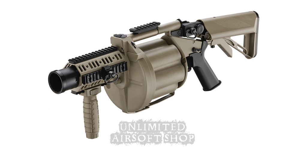 ICS Revolver Grenade Launcher MGL - Tan – Unlimited Airsoft Shop