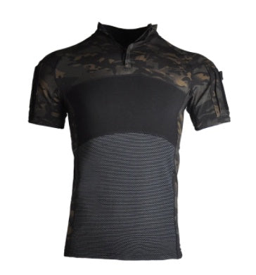 Tactical T Shirt Short Sleeve Breathable Tights - Black Mulitcam