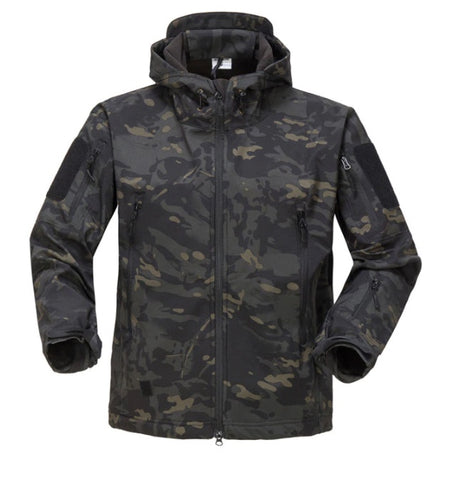 Softshell Waterproof Jacket Tactical Military Waterproof Jacket with Hood- Dark Multicam