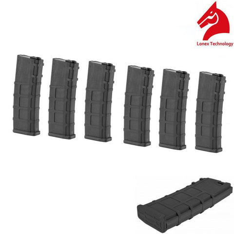 Lonex - Mid Cap 200Rds Polymer Magazine for M4 AEG Pack of 6